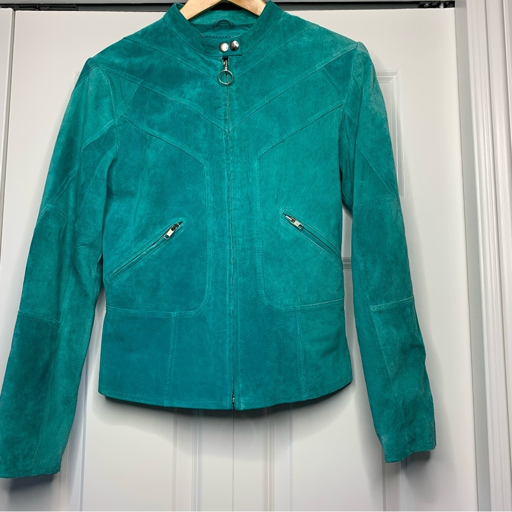 Denver Hayes Women’s Teal Leather Suede Jacket Size US S